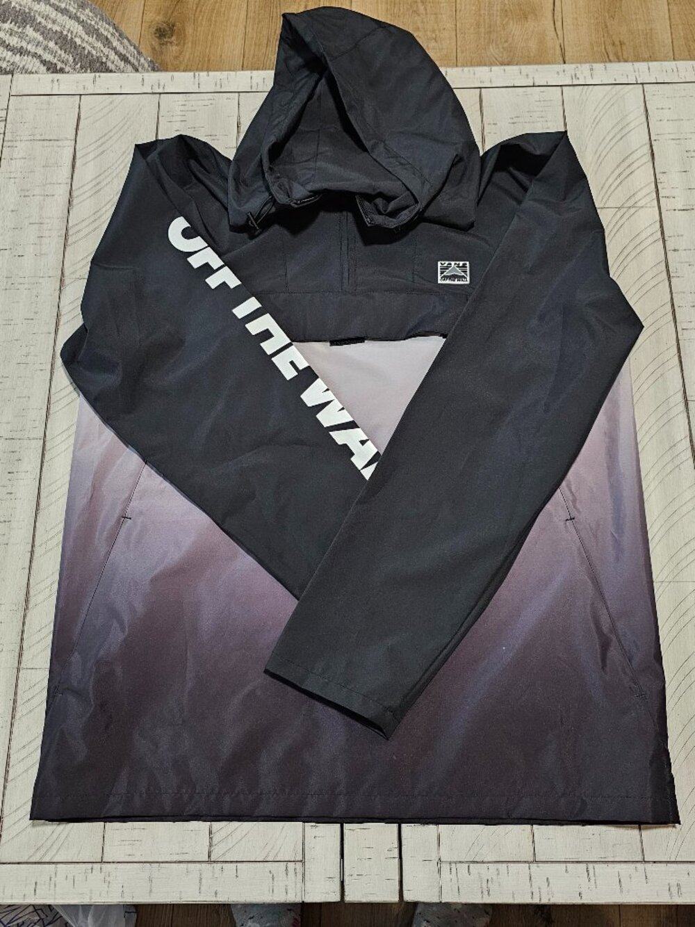 Vans Off The Wall Jacket Mens L Black Gray Hooded Windbreaker Logo